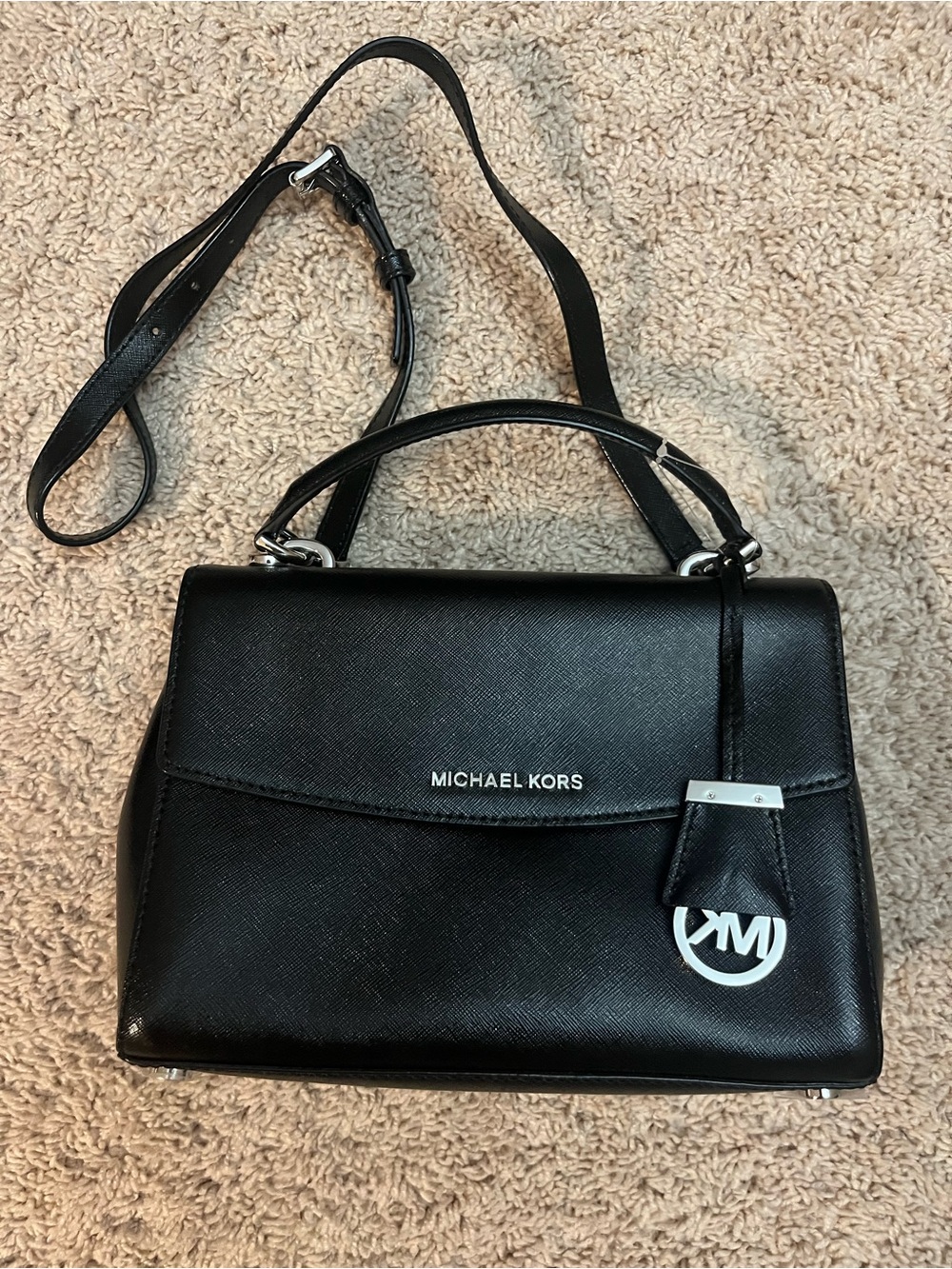 Michael Kors Black Leather Top-Handle Satchel with Shoulder Strap